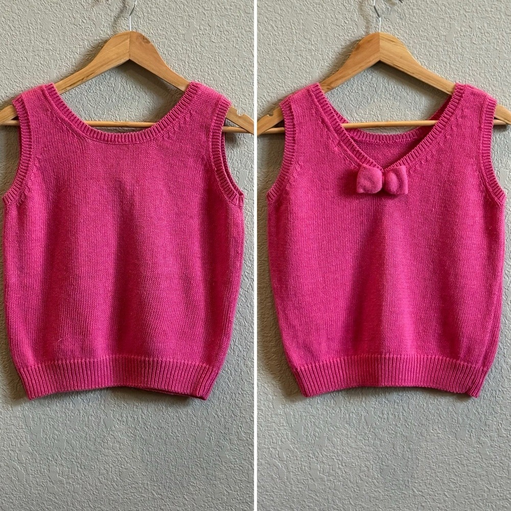 Pink Sweater Vest Knit Tank Top Pink Bow Y.C.C. Yellow Cab Co VTG 90s